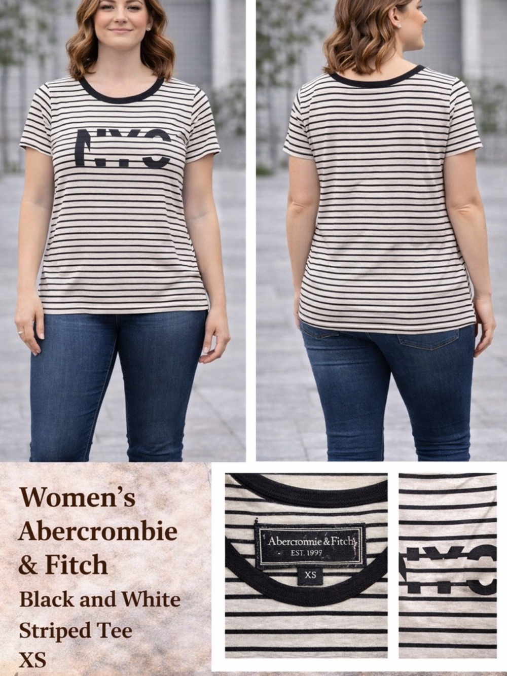 Abercrombie & Fitch Black and White Striped Tee XS